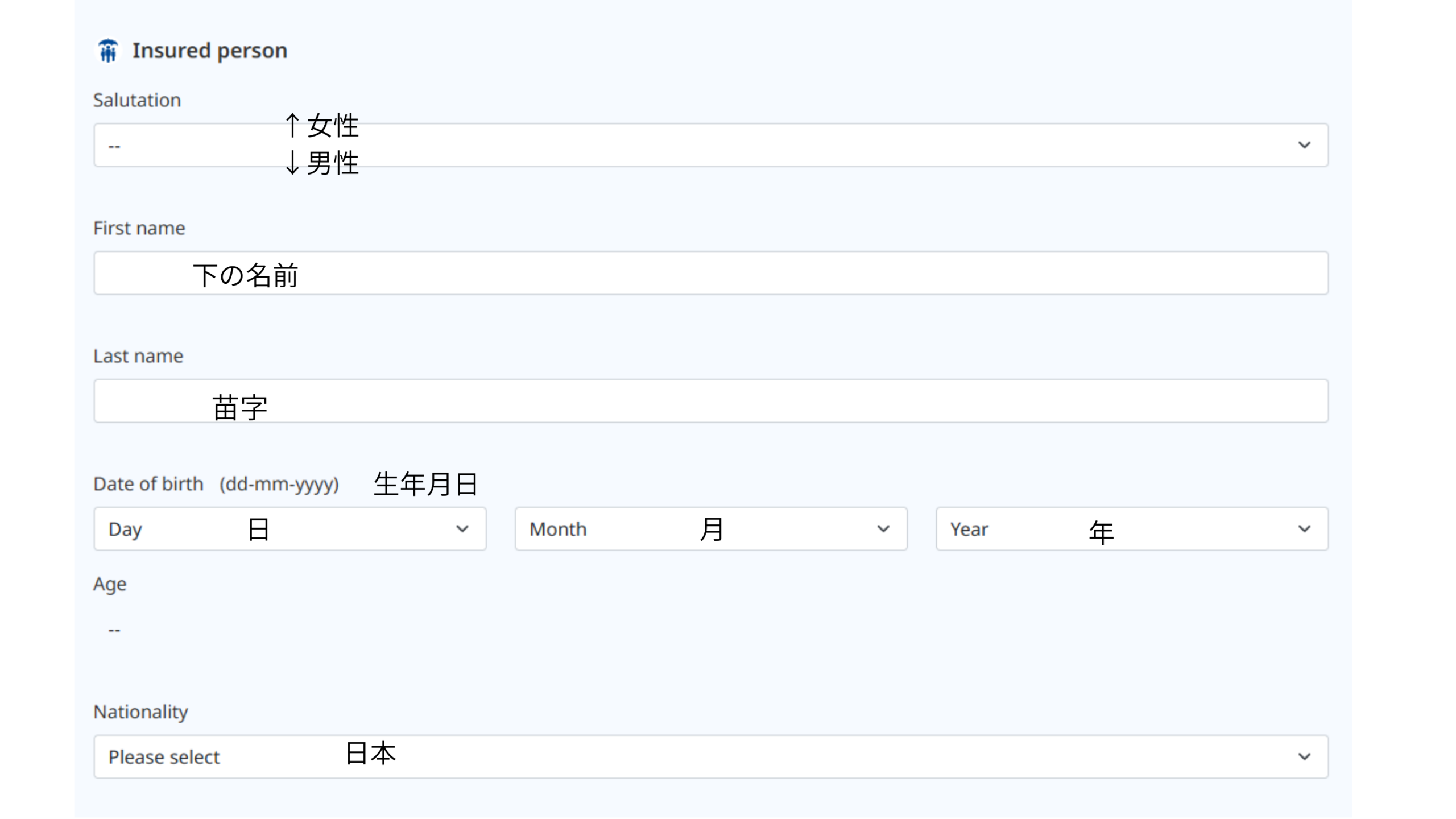 被保険者情報の入力欄